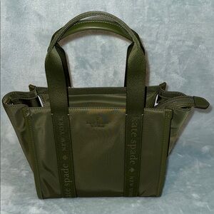 kate spade Green Small Structured Tote with Webbing Details
